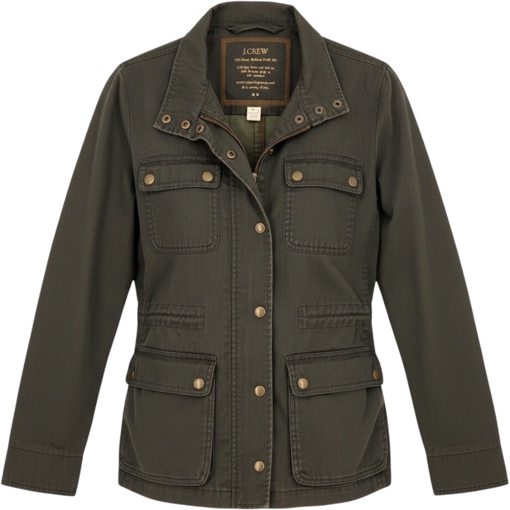 J.Crew Women Small Relaxed Boyfriend Field Jacket Dark Olive Green Utility Cargo